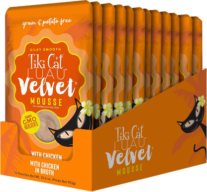 Box of 12 Tiki Pets Velvet Mousse 2.8 Ounce Pouches for Felines