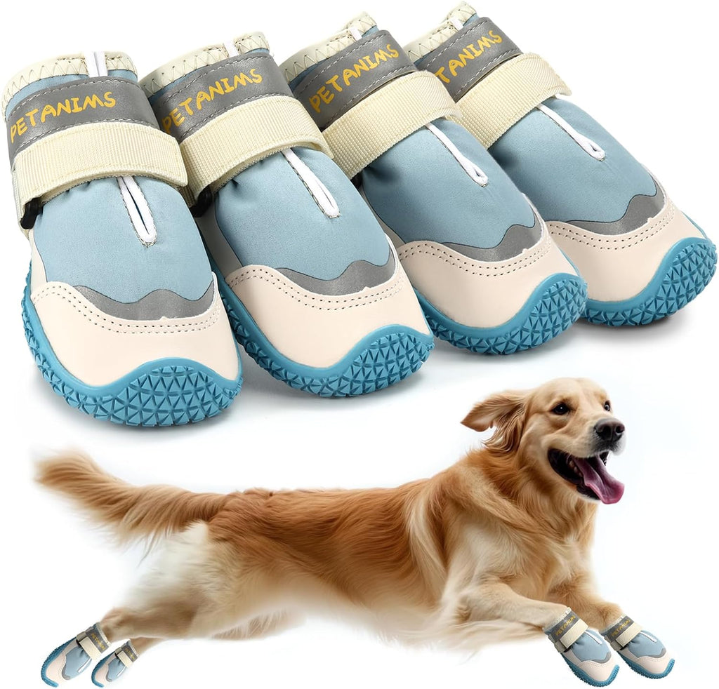 Petanims dog shoes worn by a medium size dog