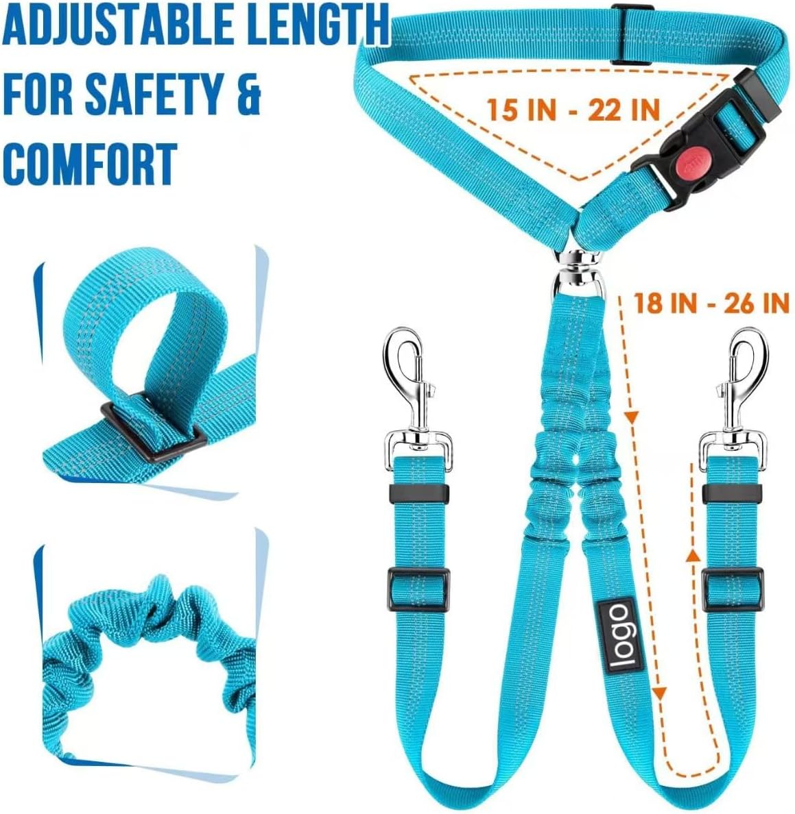 SlowTon elastic bungee dog seat belt showing stretchability