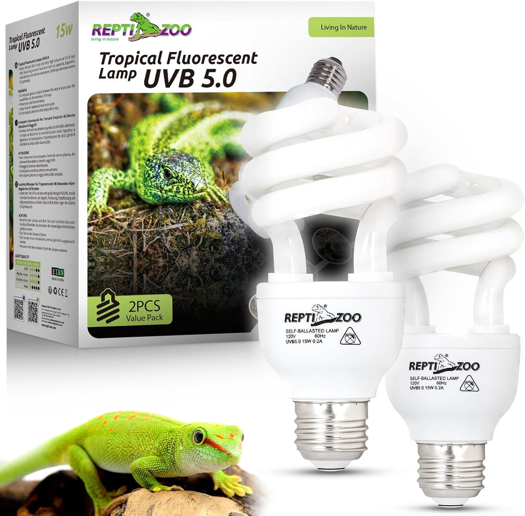 REPTI ZOO UVB Light for Tropical Reptile two pack front view showing premium packaging.