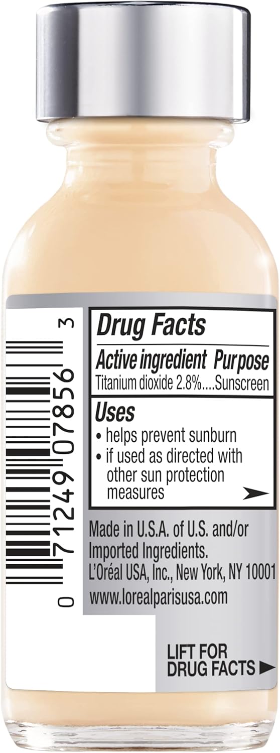 L'Oreal Paris True Match W2 foundation bottle showing product texture and warm light shade