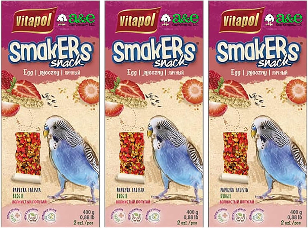 Close up of A&E Cage Company Smakers bird treat stick with strawberry pieces