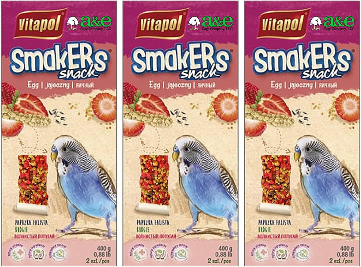 Close up of A&E Cage Company Smakers bird treat stick with strawberry pieces