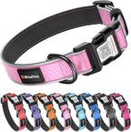 ILFINDYOU Reflective Dog Collar with QR Code front view on pink fabric