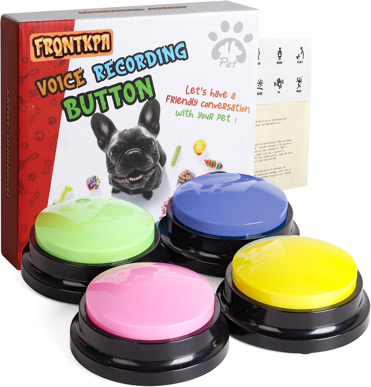 Generic 4 color pet training voice recording buttons set front view