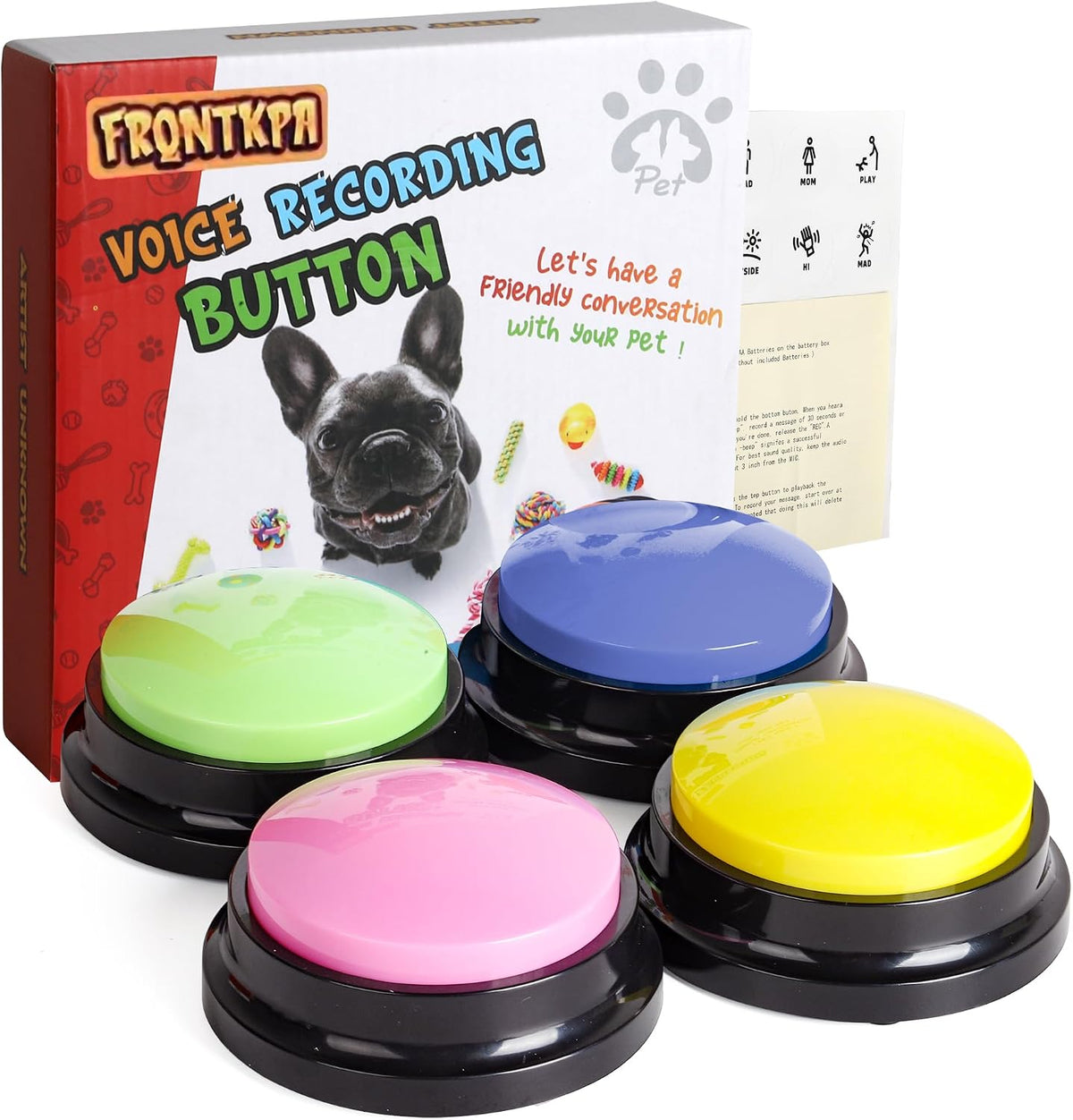 Generic 4 color pet training voice recording buttons set front view