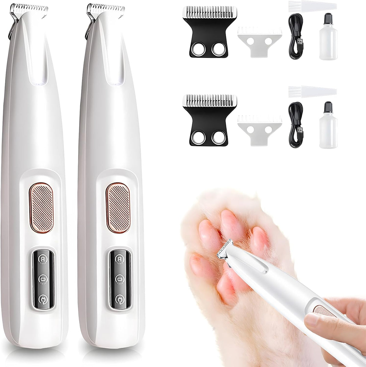 Compact cordless pet clipper being held to demonstrate the ergonomic lightweight grip.