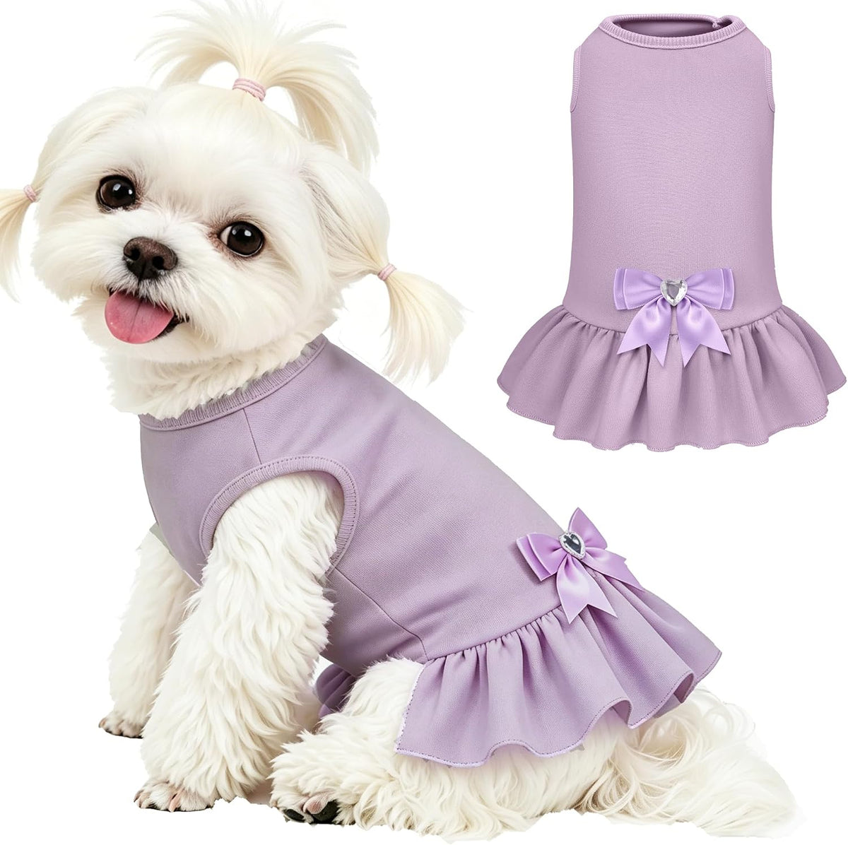 Detailed shot of sparkling bowtie on pink dog dress