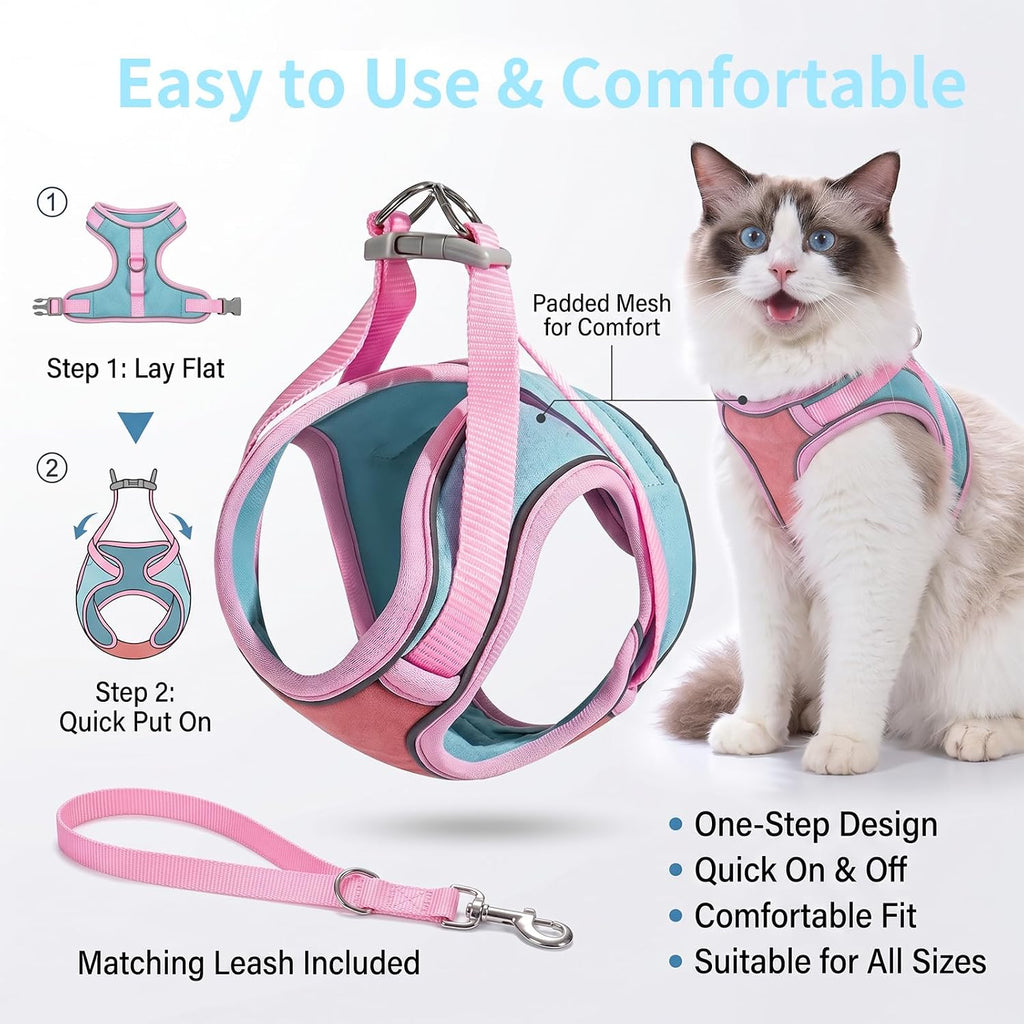 Soft breathable suede cat harness and leash set medium size