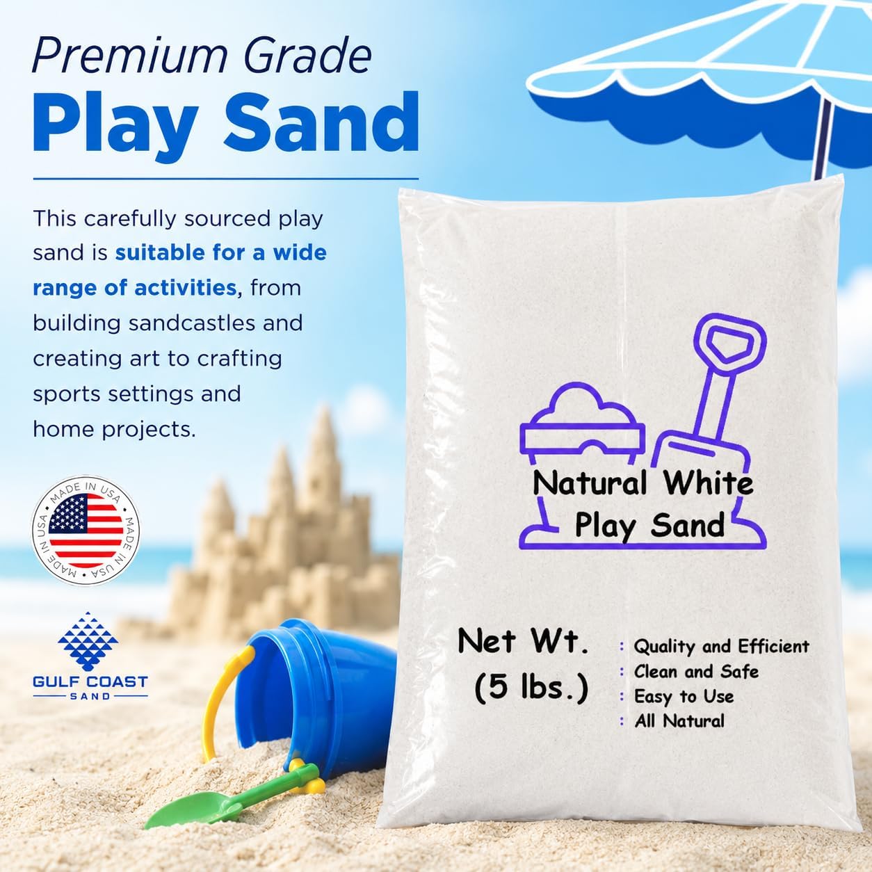 Close up texture of premium white play sand for arts and crafts