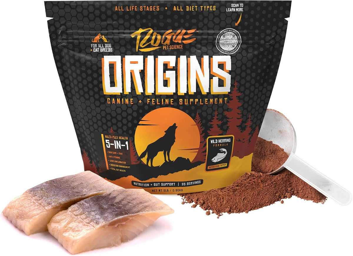 ROGUE PET SCIENCE Origins 5-in-1 Dog Supplement - Powdered Food Topper w/Natural Omega 3 Fish Oil - Supports Healthy Digestion, Skin, and Coat - Helps Reduce Itching & Joint Inflammation (5 lbs) - Image 12