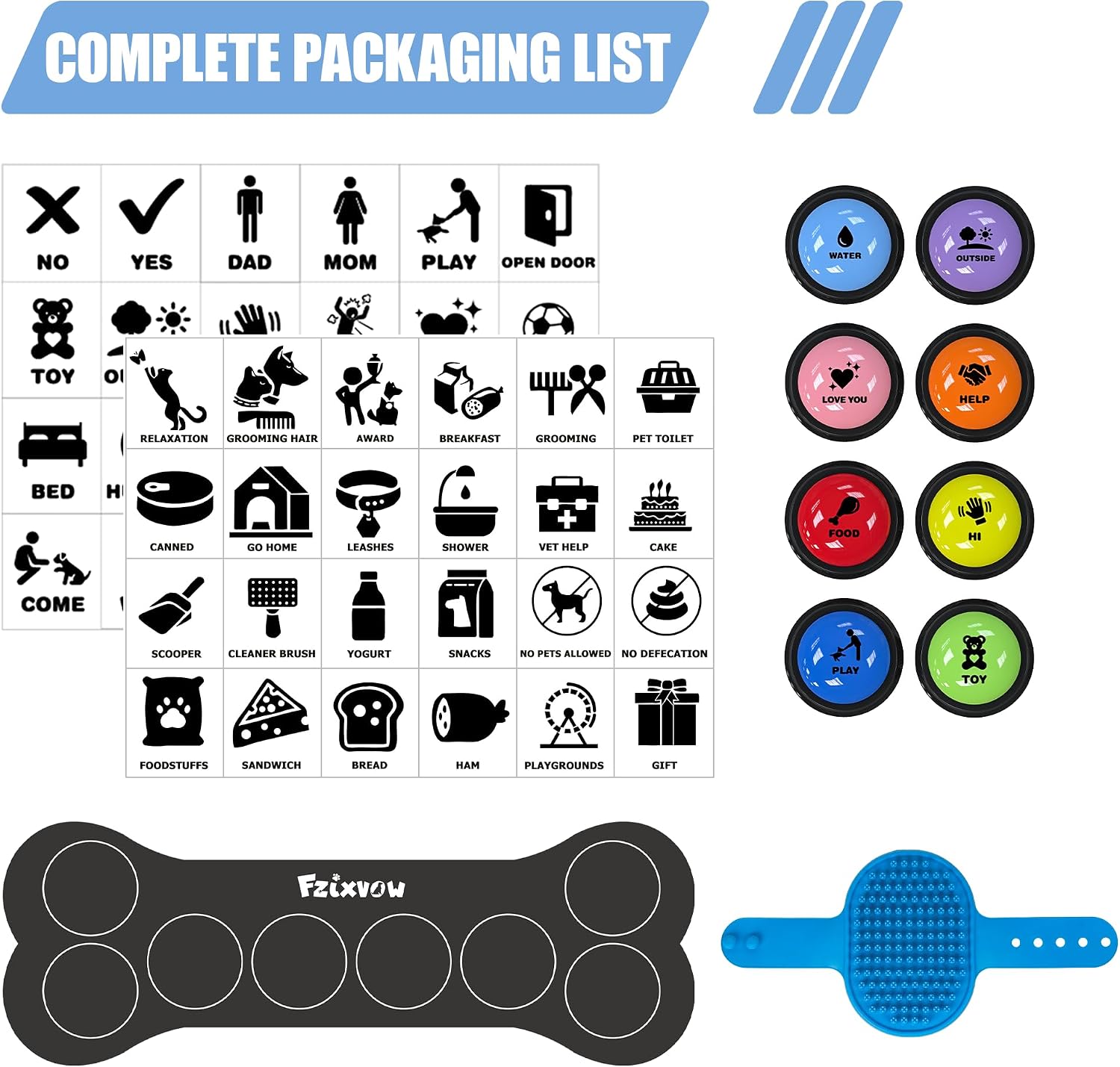 Waterproof rubber button mat holding recordable pet training buzzers