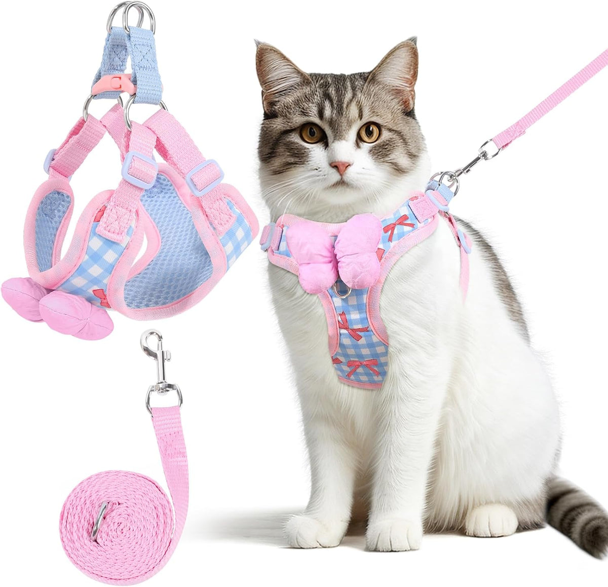 Cat Harness and Leash Set for Walking Escape Proof, Adjustable Kitten Harness Breathable Mesh with Reflective Strips Harness with Flower for Kitty Puppy Bunny - Image 12