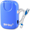 Wet-Stop 3 Blue Bedwetting Enuresis Alarm front view showing the compact wearable device and clip-on sensor cord