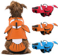 DENTRUN dog life jacket front view showing the bright orange clownfish design on a swimming pup.
