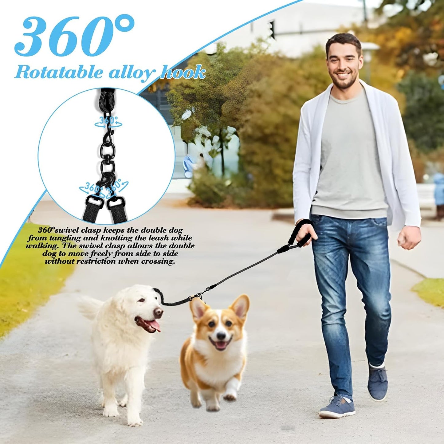 Y-Annjya multi-dog lead showing swivel metal clasps