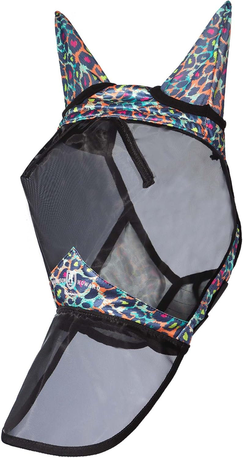 Iridescent print horse fly mask with ear covers