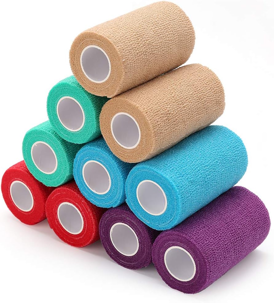 LotFancy 10 Rolls Self Adhesive Vet Wrap assorted colors pack