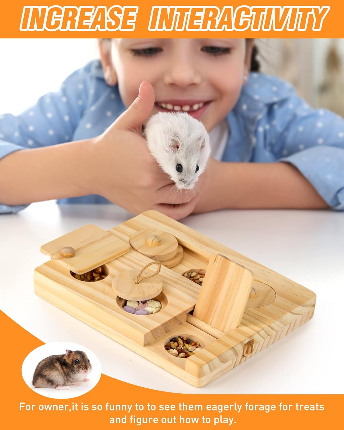 MWAOWM rat and gerbil interactive wooden toy being explored by a small pet