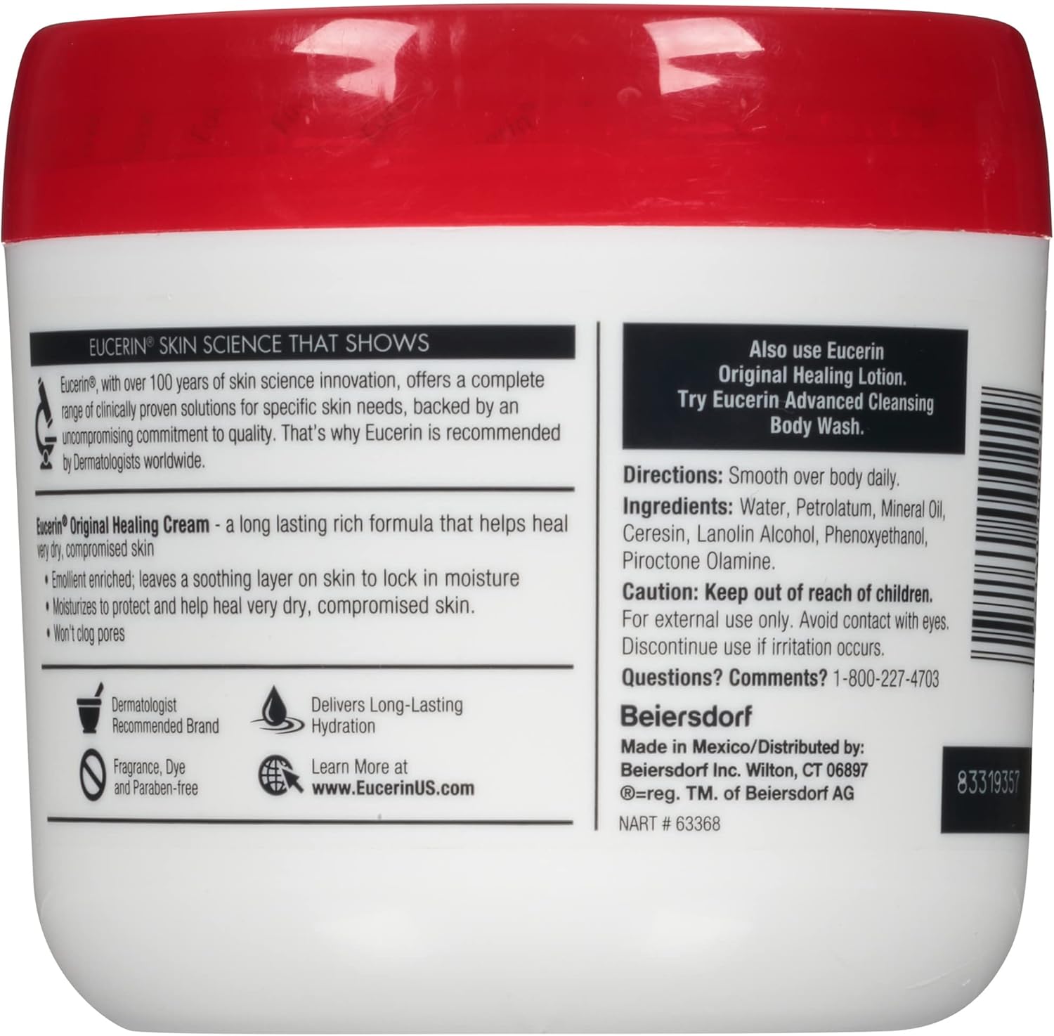 Eucerin Original Moisturizing Creme 16oz jar fragrance-free for very dry sensitive skin daily use