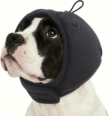 Sunfura dog ear wrap noise protection grey small front view on an anxious puppy.