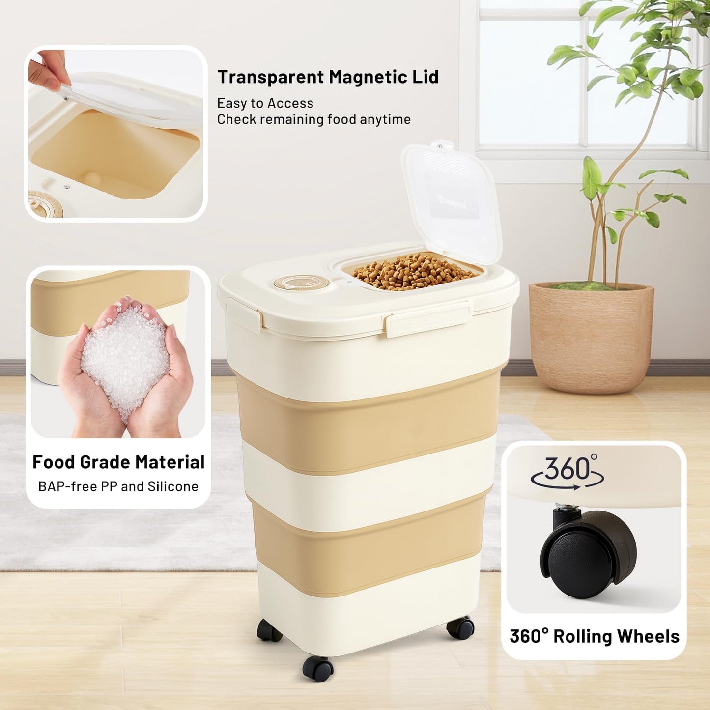 Zomisia storage bin side view with rolling wheels