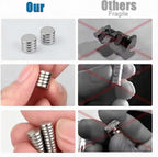 Close up of 4x2mm nickel plated neodymium magnets illustrating their durable rust resistant coating.