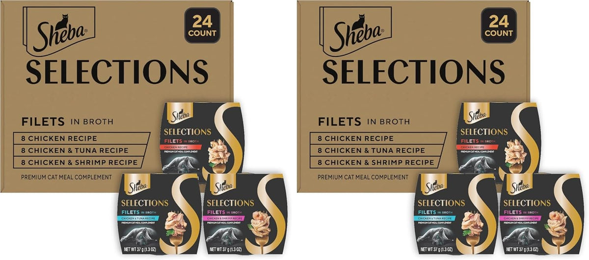 Sheba Selections Filets in Broth, Adult Cat Food Wet Recipe, Meal Complement, Wet Cat Food Variety Pack, Chicken, Chicken & Tuna, or Chicken & Shrimp Recipe, 1.3 oz. Cups, 24 Count - Image 12