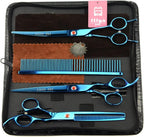 Lilys Pet professional grooming scissors kit front view in blue storage case