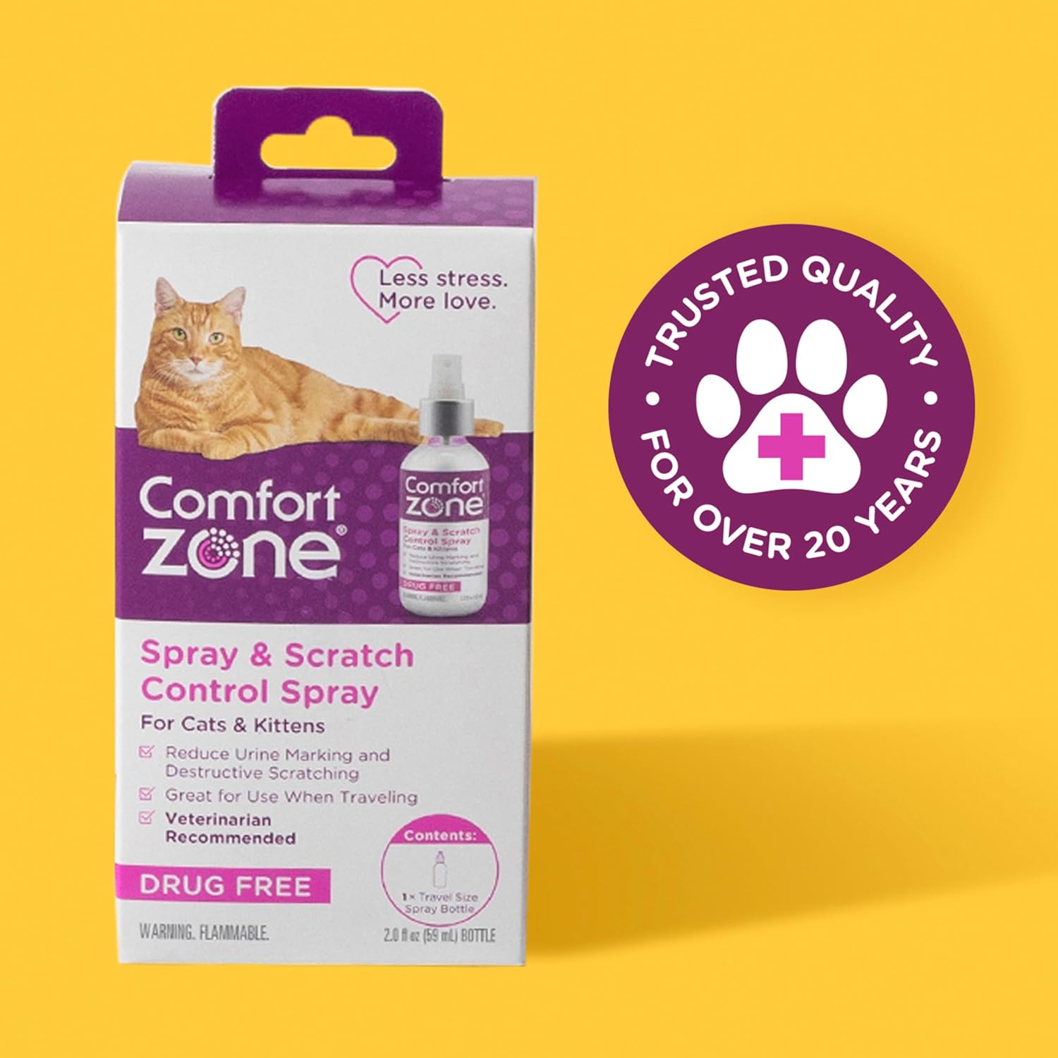 Applying Comfort Zone pheromone spray to a household doorframe to prevent scratching