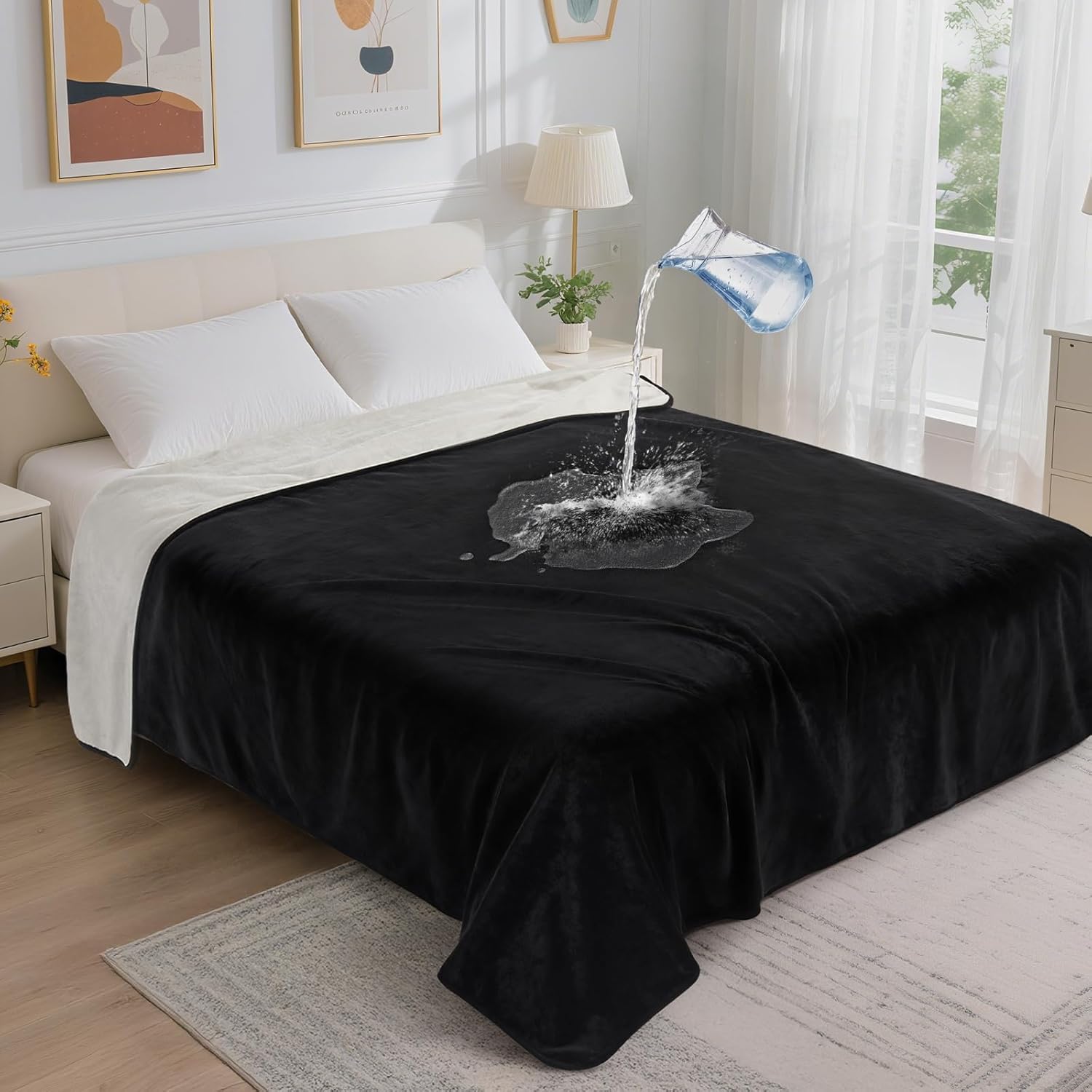 LOOBANI Waterproof Blanket for Bed: Reversible Soft Flannel Twin Bed Blanket 60" x 80", Leakproof Throw Spill-Proof Dog Pet Blanket for Couch Cover, Movie Time, Camping, Travel, Grey - Image 10