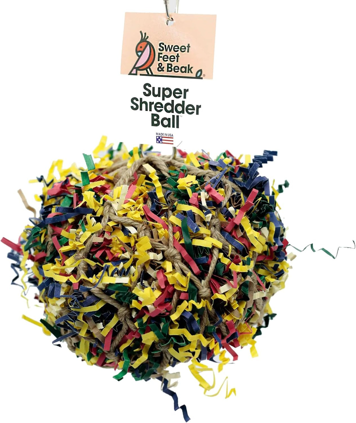 Instructional view of bird toy hanging from cage bars