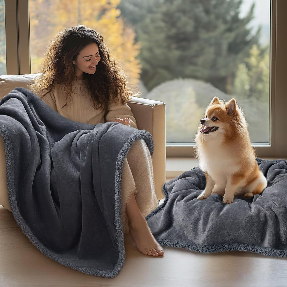 Waterproof Pet Blanket, Liquid Pee Proof Dog Blanket for Sofa Bed Couch, Reversible Sherpa Fleece Furniture Protector Cover for Small Medium Large Dogs Cats, Dark Gray Small40" x 28" - Image 9