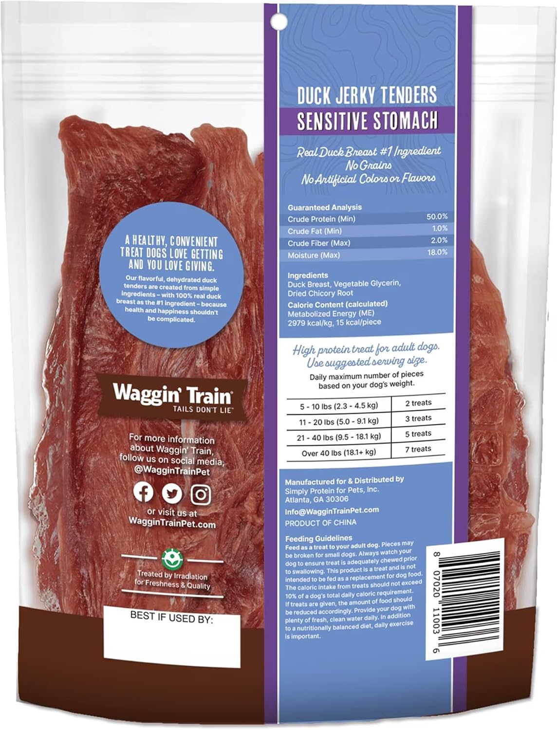 Close up of Waggin' Train duck jerky treat texture