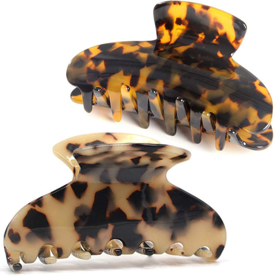 Fsmiling tortoise shell large hair claw clips front view