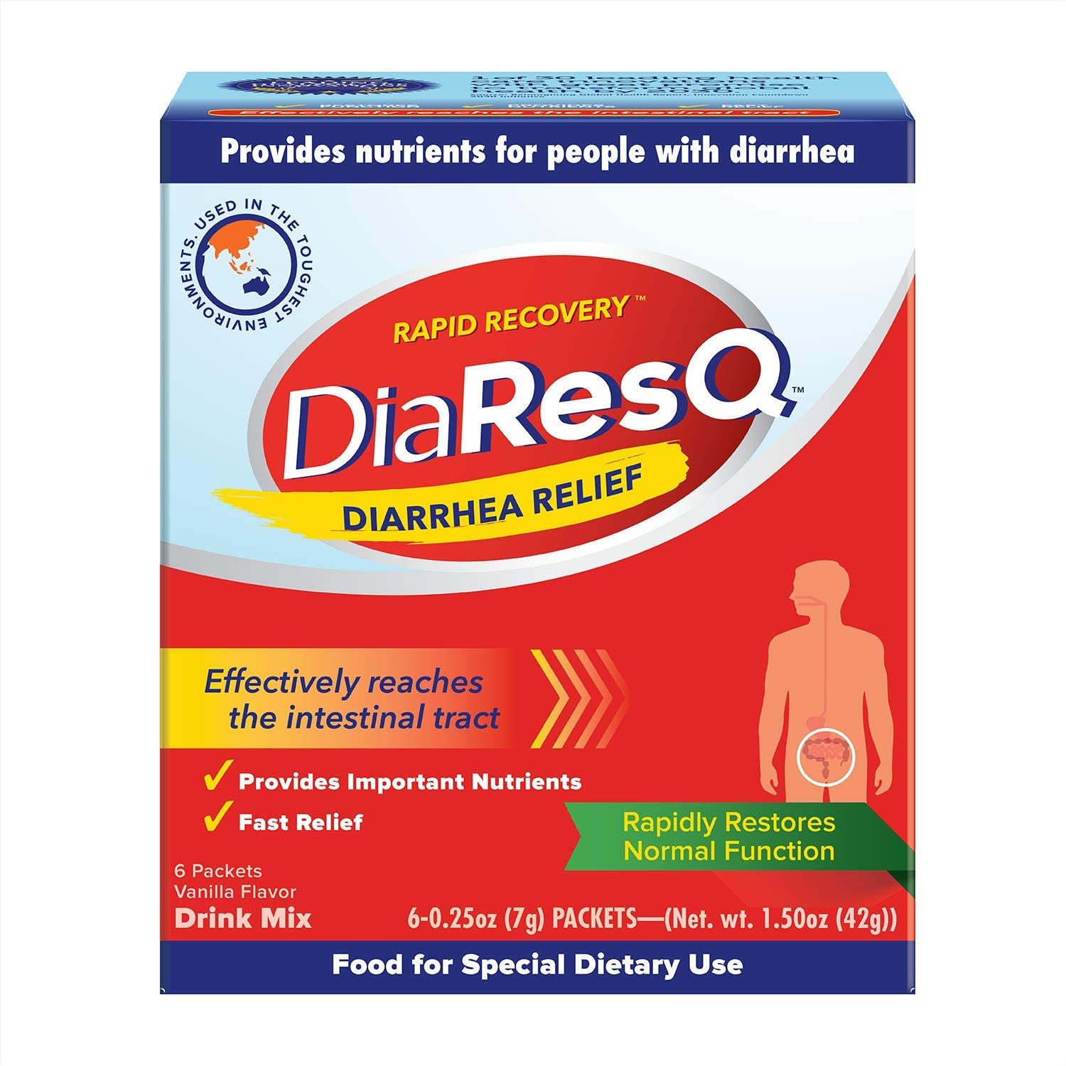DiaResQ Diarrhea and Immune Support Colostrum Drink Mix 6 count pack front view