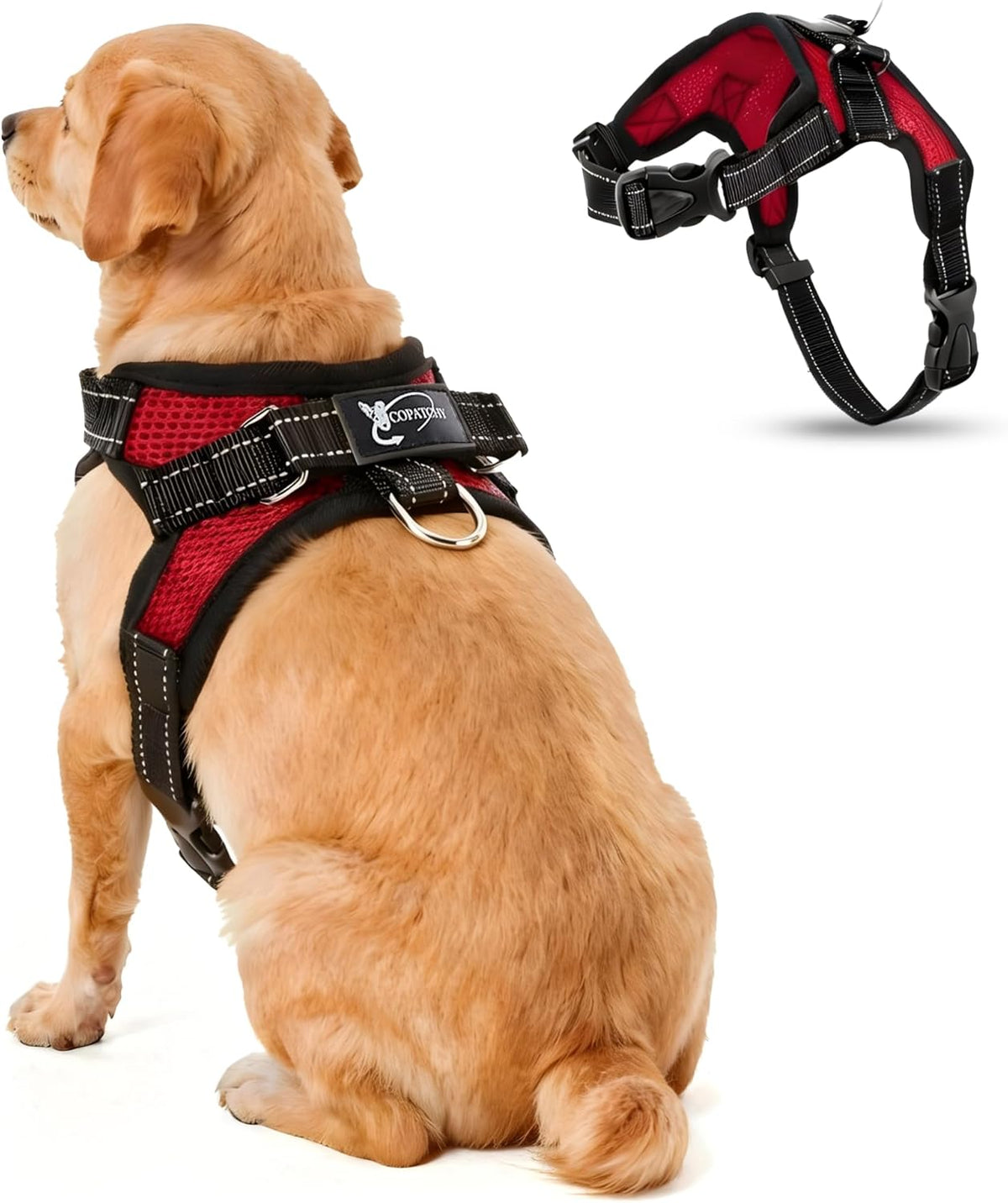Copatchy no pull reflective dog harness front view red