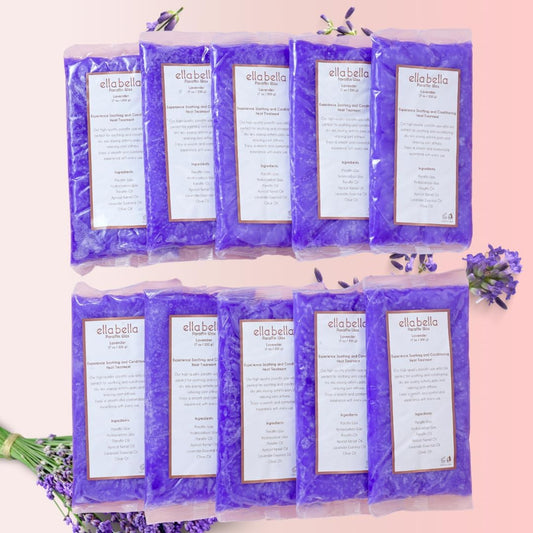 Ella Bella Paraffin Wax Refill Lavender front view showing the product packaging for therapeutic hand and foot baths.