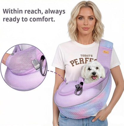 Side view of Cuby pet sling showing zipper security