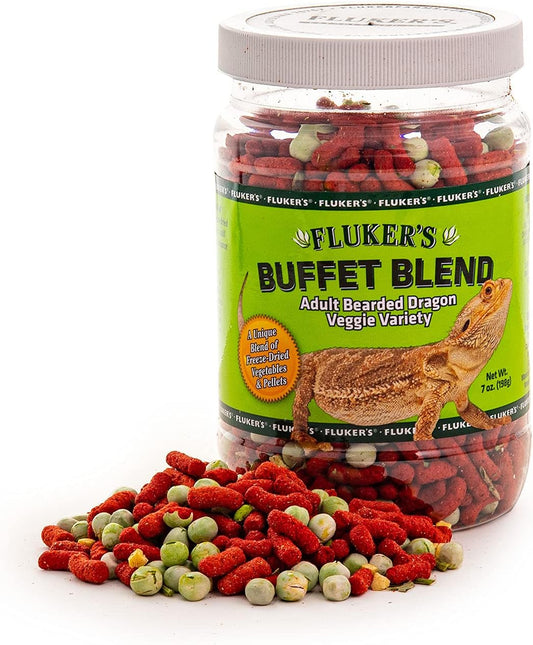 Flukers Buffet Blend Adult Bearded Dragon Food front view of 7 Ounce container