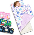 Primlect Toddler Thickened Foam Nap Mat front view featuring green dinosaur pattern