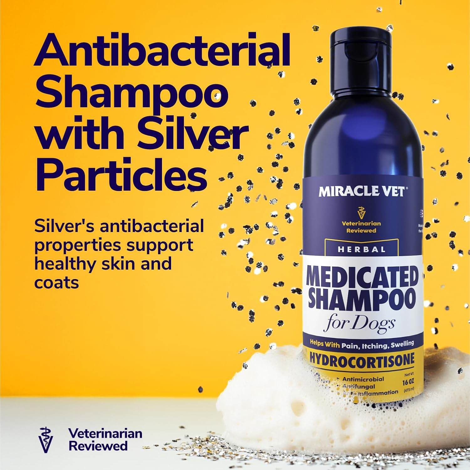 Miracle Vet dog shampoo bottle held in hand