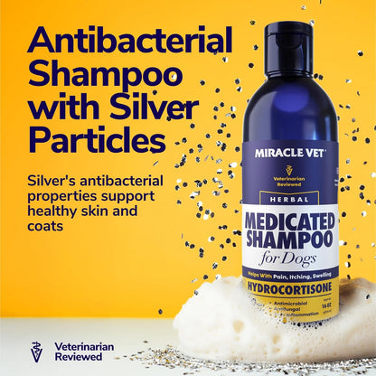 Miracle Vet dog shampoo bottle held in hand