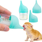 YeulYuuri puppy and kitten nursing bottle front view showing cyan silicone pacifier.