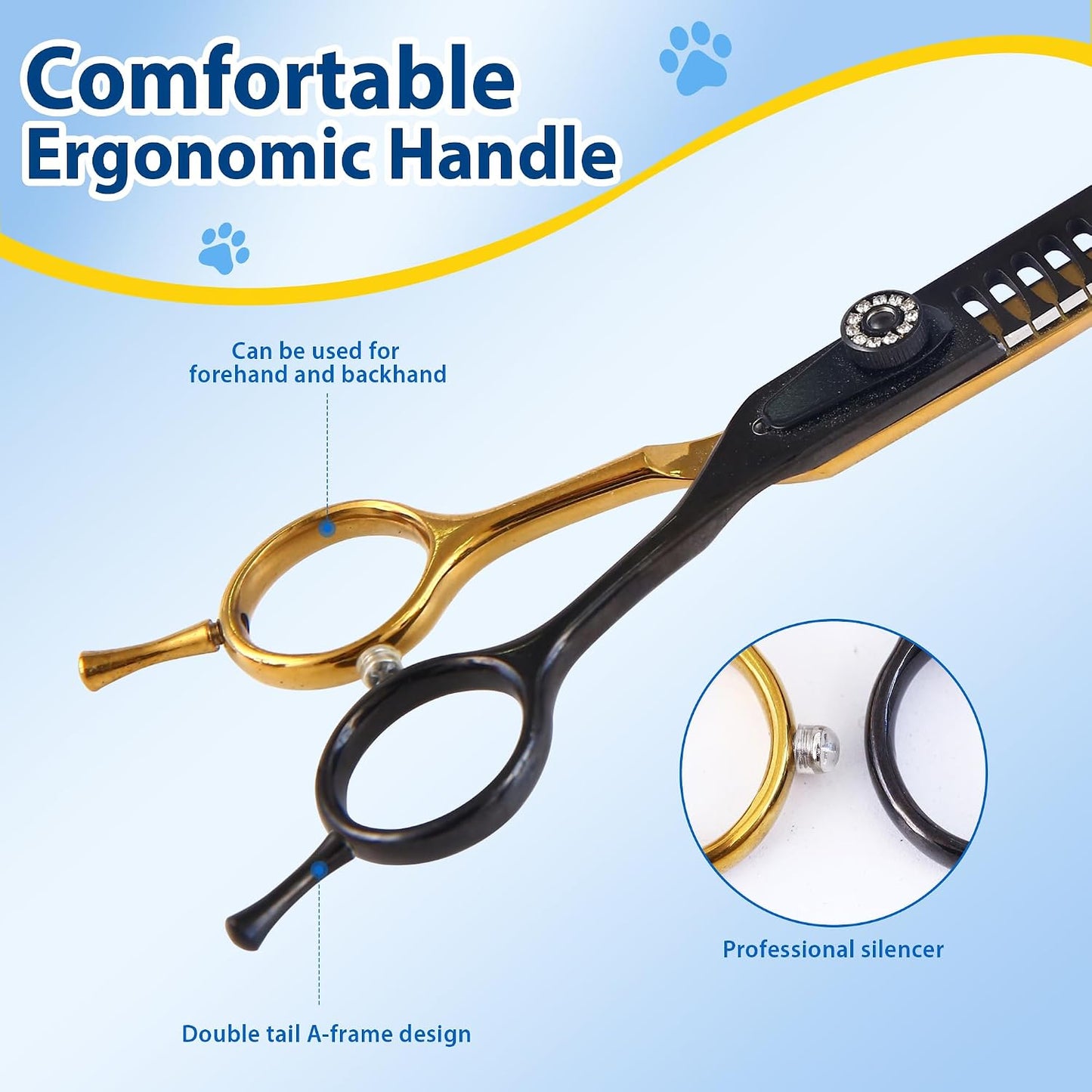 Premium 6Cr13 stainless steel dog texturizing shear showing the adjustable tension screw mechanism.