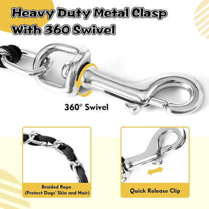 LUFFWELL anti chew chain lead highlighting the three hundred sixty degree swivel clasp