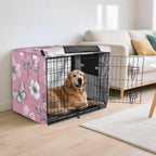 Durable outdoor wire kennel protective cover in bright pink flower print