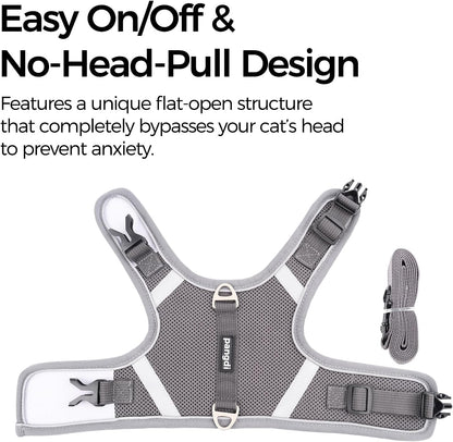 Pangdi grey kitten harness vest showing the durable metal D-ring leash attachment point