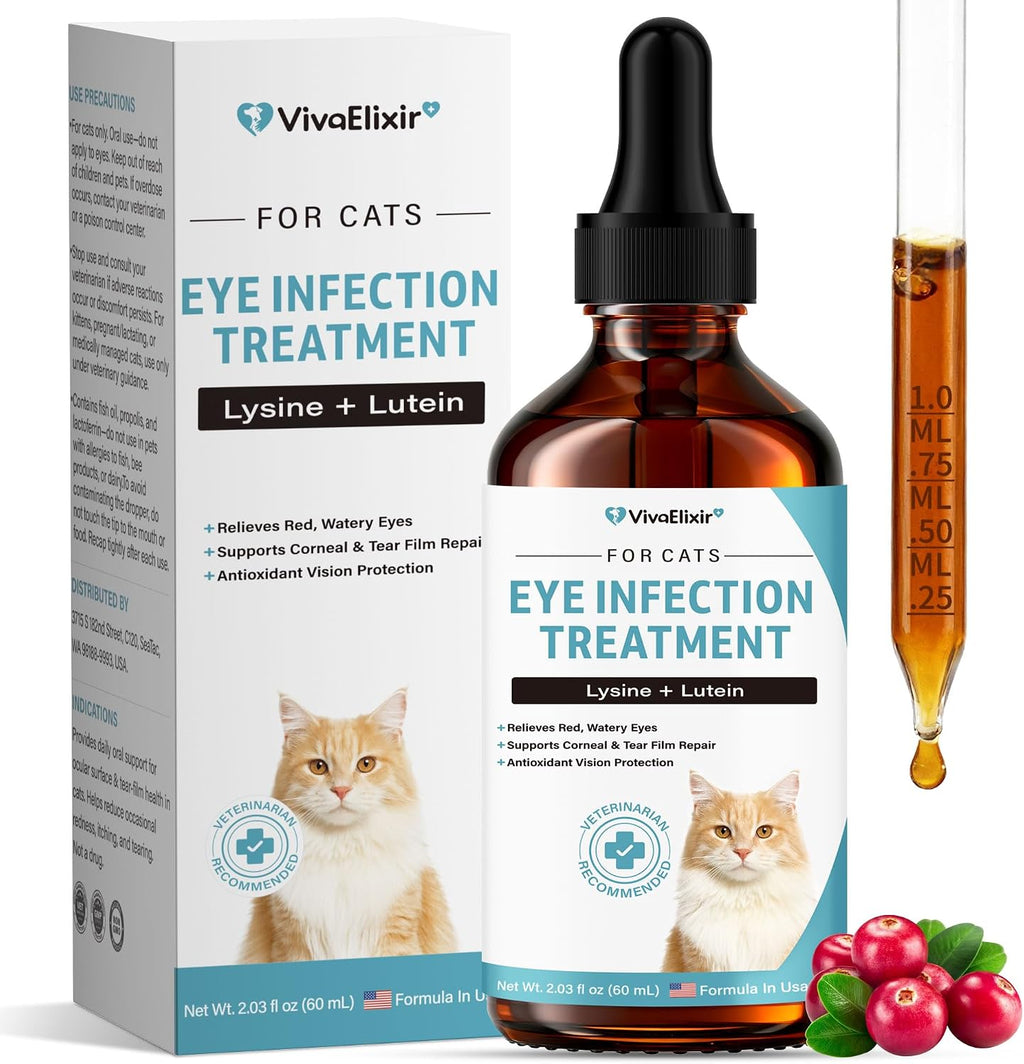 VivaElixir Cat Eye Infection and Vision Care Support liquid supplement bottle front view for feline eye health