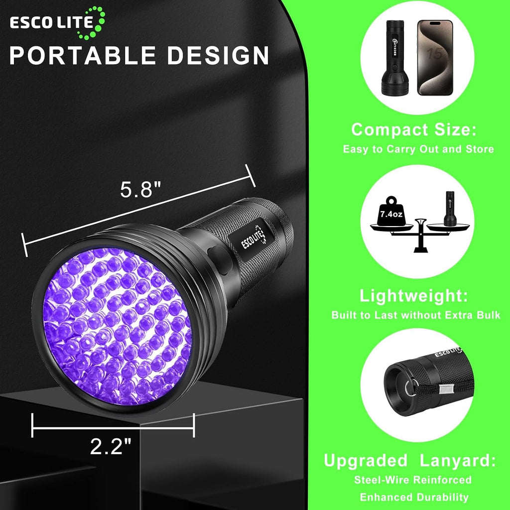Escolite handheld ultraviolet light checking hotel bathroom cleanliness.